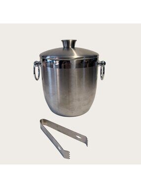 Oggi Stainless Steel Ice Bucket With Lid & Tongs Brushed Metal Finish